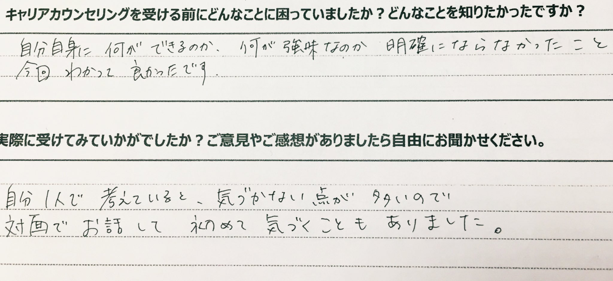 カウンセリング後のアンケート